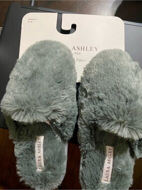 Laura Ashley Plush Mint Green Memory Foam Slippers